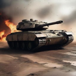 A high-quality digital art depiction of a war tank in the midst of battle