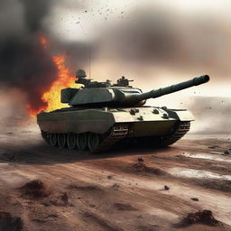 A high-quality digital art depiction of a war tank in the midst of battle