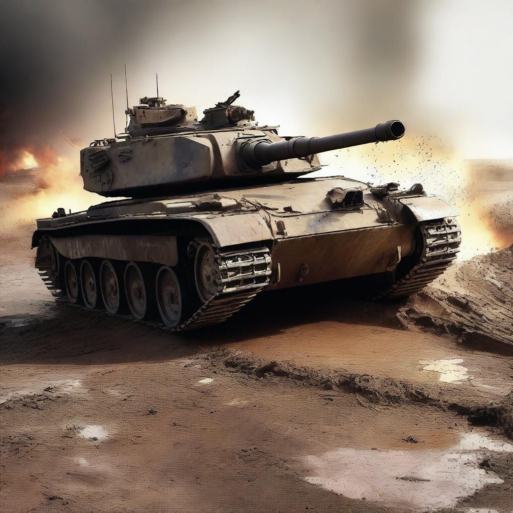 A high-quality digital art depiction of a war tank in the midst of battle