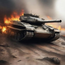 A high-quality digital art depiction of a war tank in the midst of battle