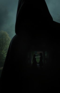 A dramatic scene symbolizing betrayal, featuring a shadowy figure in the foreground with a sinister smile, dressed in a dark cloak