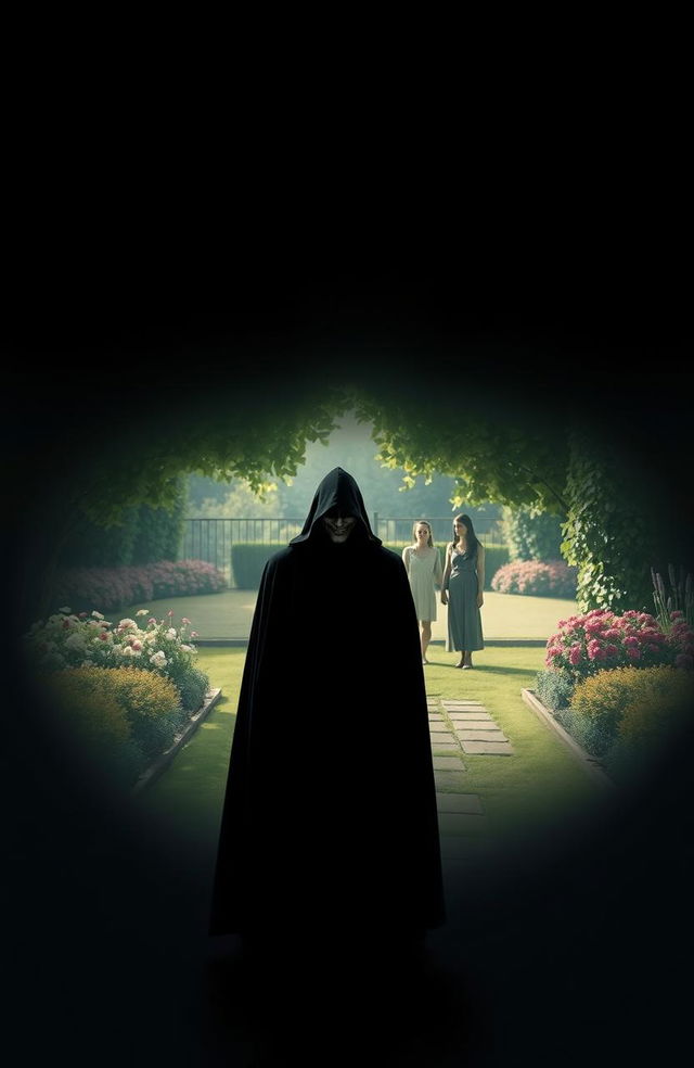 A dramatic scene symbolizing betrayal, featuring a shadowy figure in the foreground with a sinister smile, dressed in a dark cloak