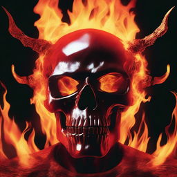 A digital art image of highest quality displaying a skull engulfed in flames with a menacing demon lurking in the background