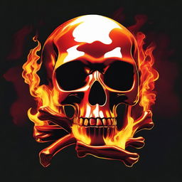 A high-quality digital art image depicting a burning skull next to a symbol of death, a crossbones