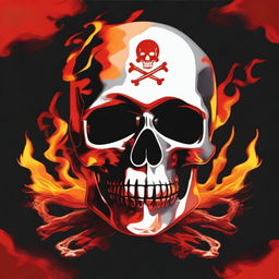 A high-quality digital art image depicting a burning skull next to a symbol of death, a crossbones