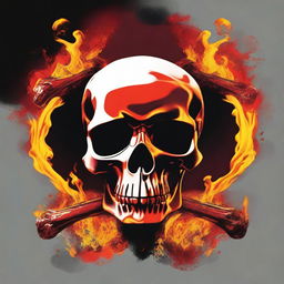 A high-quality digital art image depicting a burning skull next to a symbol of death, a crossbones