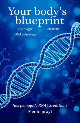 A book cover featuring the title 'Your body's blueprint: the magic of DNA and protein' elegantly displayed at the top center