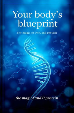 A book cover featuring the title 'Your body's blueprint: the magic of DNA and protein' elegantly displayed at the top center