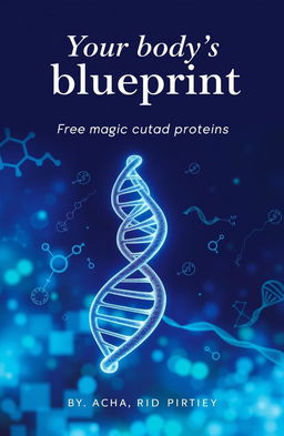 A book cover featuring the title 'Your body's blueprint: the magic of DNA and protein' elegantly displayed at the top center
