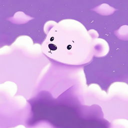 A high quality digital art piece, showcasing a bear cub seen from behind, perched on a fluffy purple cloud