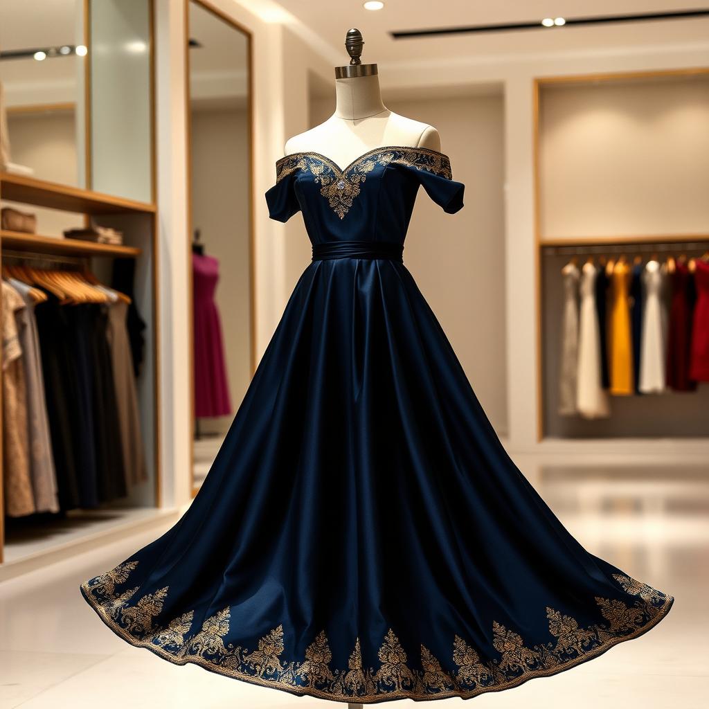 A stunning designer dress for women, featuring an elegant silhouette with a fitted bodice and a flowing A-line skirt