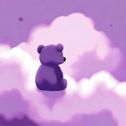 A high quality digital art piece, showcasing a bear cub seen from behind, perched on a fluffy purple cloud