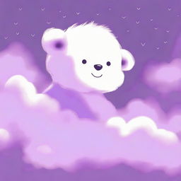 A high quality digital art piece, showcasing a bear cub seen from behind, perched on a fluffy purple cloud