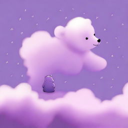 A high quality digital art piece, showcasing a bear cub seen from behind, perched on a fluffy purple cloud