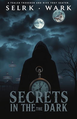 A thrilling book cover for a mystery novel titled 'Secrets in the Dark