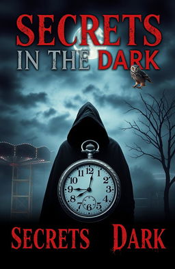 A thrilling book cover for a mystery novel titled 'Secrets in the Dark