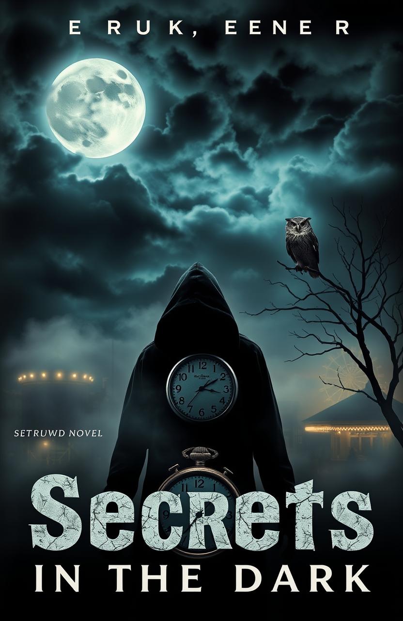 A thrilling book cover for a mystery novel titled 'Secrets in the Dark