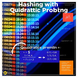 An engaging and visually appealing cover photo for a presentation on 'Hashing with Quadratic Probing'