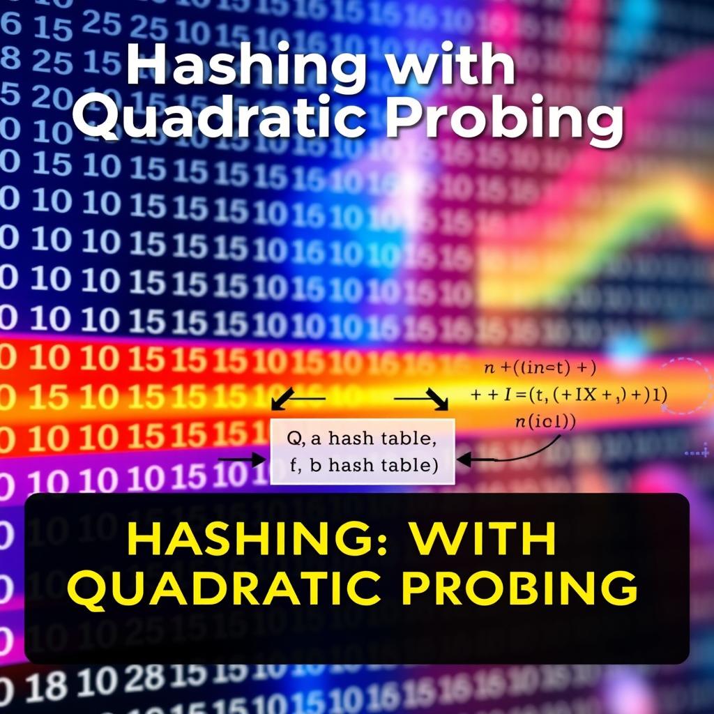 An engaging and visually appealing cover photo for a presentation on 'Hashing with Quadratic Probing'