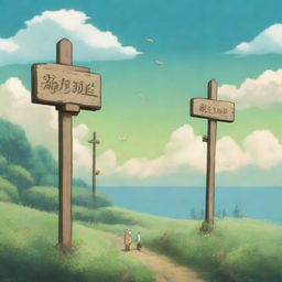 An image of three crosses, each crafted meticulously in the style of Studio Ghibli