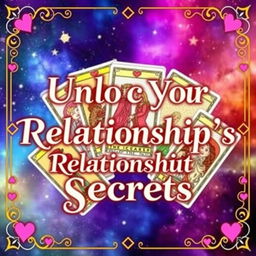 A vibrant and eye-catching YouTube thumbnail featuring a mystical and enchanting tarot card spread that prominently showcases cards related to love and relationships, such as The Lovers and The Two of Cups