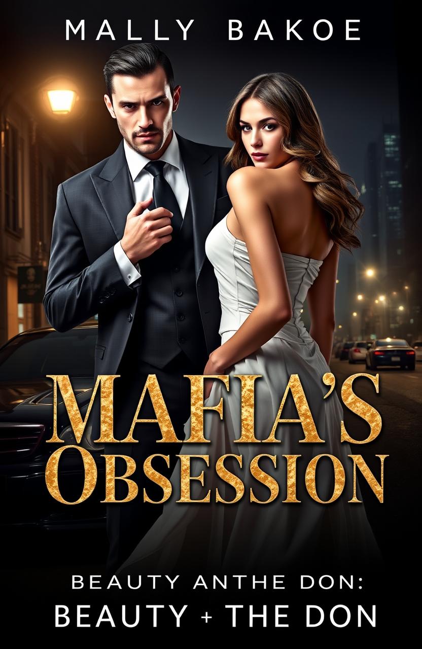 A striking and dramatic novel cover for 'Mafia’s Obsession: Beauty and the Don', featuring a powerful scene that combines romance, danger, and suspense