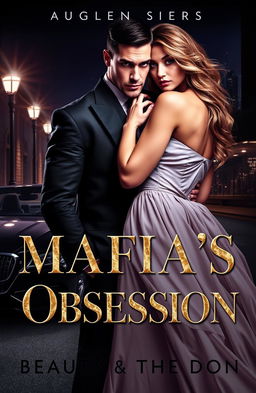 A striking and dramatic novel cover for 'Mafia’s Obsession: Beauty and the Don', featuring a powerful scene that combines romance, danger, and suspense