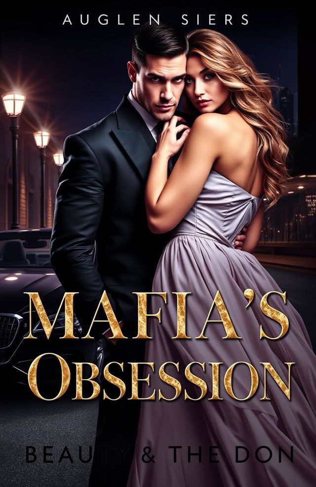 A striking and dramatic novel cover for 'Mafia’s Obsession: Beauty and the Don', featuring a powerful scene that combines romance, danger, and suspense