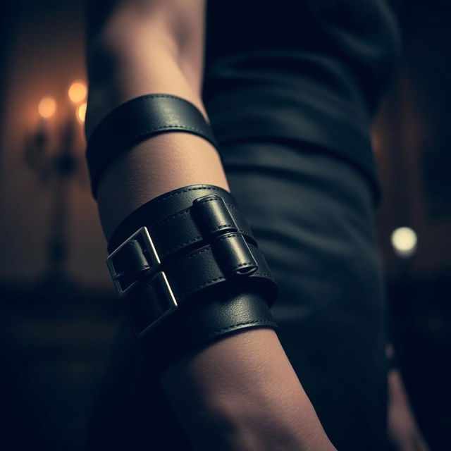 A close-up, artistic view of a stylish armbinder used in a modern fashion context