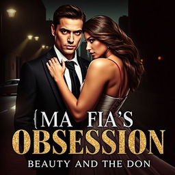 A striking and dramatic novel cover for 'Mafia’s Obsession: Beauty and the Don', featuring a powerful scene that encapsulates romance, danger, and suspense