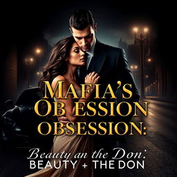 A striking and dramatic novel cover for 'Mafia’s Obsession: Beauty and the Don', featuring a powerful scene that encapsulates romance, danger, and suspense