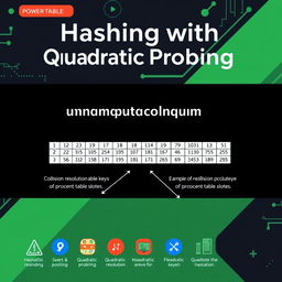 An eye-catching cover photo for a Microsoft PowerPoint presentation on 'Hashing with Quadratic Probing'