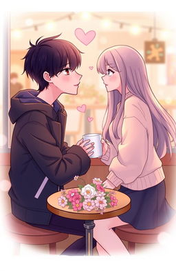 A romantic illustration capturing a love story between two characters, inspired by Min Yoongi from BTS