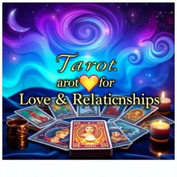 An engaging Youtube thumbnail for a tarot card reading channel focused on relationship advice, featuring a beautifully designed tarot deck spread out with vibrant, mystical illustrations