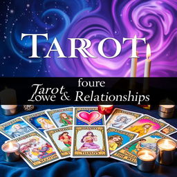 An engaging Youtube thumbnail for a tarot card reading channel focused on relationship advice, featuring a beautifully designed tarot deck spread out with vibrant, mystical illustrations