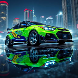 A stylized concept design of a 2000 Hyundai Atoz car, showcasing a vibrant JDM (Japanese Domestic Market) influence