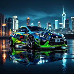 A stylized concept design of a 2000 Hyundai Atoz car, showcasing a vibrant JDM (Japanese Domestic Market) influence