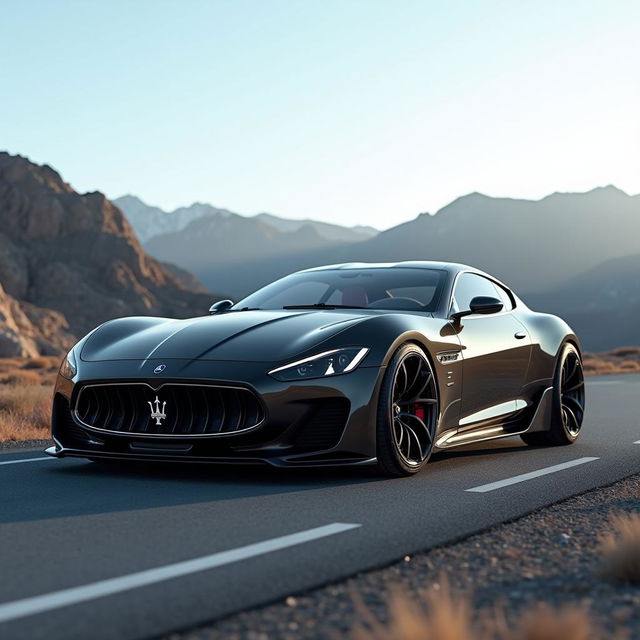 A striking Maserati MC20 concept car equipped with a wide body kit, presented on a smooth, winding road that showcases its sleek design