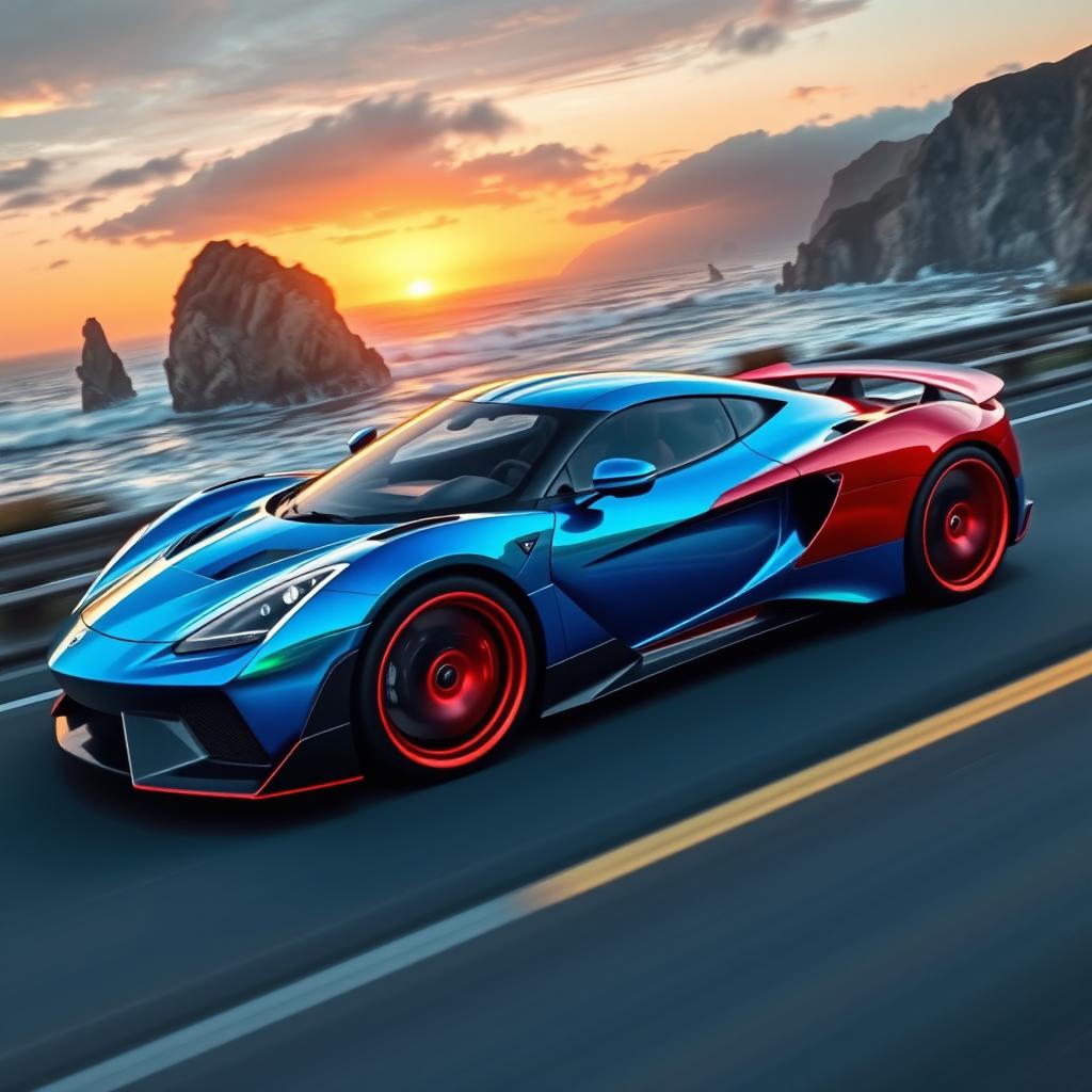 A stunning sports car in motion, showcasing a detailed and vibrant design