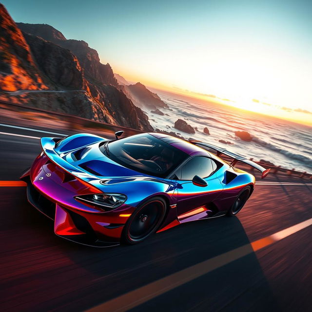 A stunning sports car in motion, showcasing a detailed and vibrant design