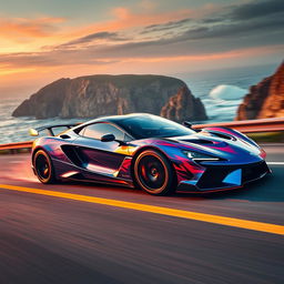 A stunning sports car in motion, showcasing a detailed and vibrant design