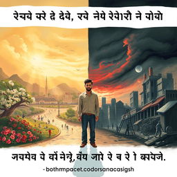 A symbolic artwork featuring a stark contrast between the theme of peace and the harsh reality of punishment, inspired by the phrase 'শান্তি নগরের শান্তি, শান্তি তো নাই শুধু শাস্তি