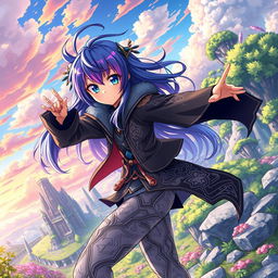 A stunning anime-style illustration of a character with vibrant hair and expressive eyes