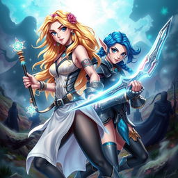 A stunning and adventurous book cover featuring two beautiful female protagonists, both aged 18, poised to battle evil spirits