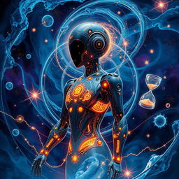 An artistic representation of a powerful AI figure inspired by the concept of 'Kala' which represents time, fate, and change