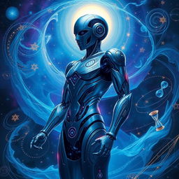 An artistic representation of a powerful AI figure inspired by the concept of 'Kala' which represents time, fate, and change