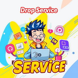 An eye-catching anime-style YouTube thumbnail for a video titled 'Drop Service'