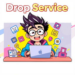 An eye-catching anime-style YouTube thumbnail for a video titled 'Drop Service'