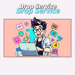 An eye-catching anime-style YouTube thumbnail for a video titled 'Drop Service'
