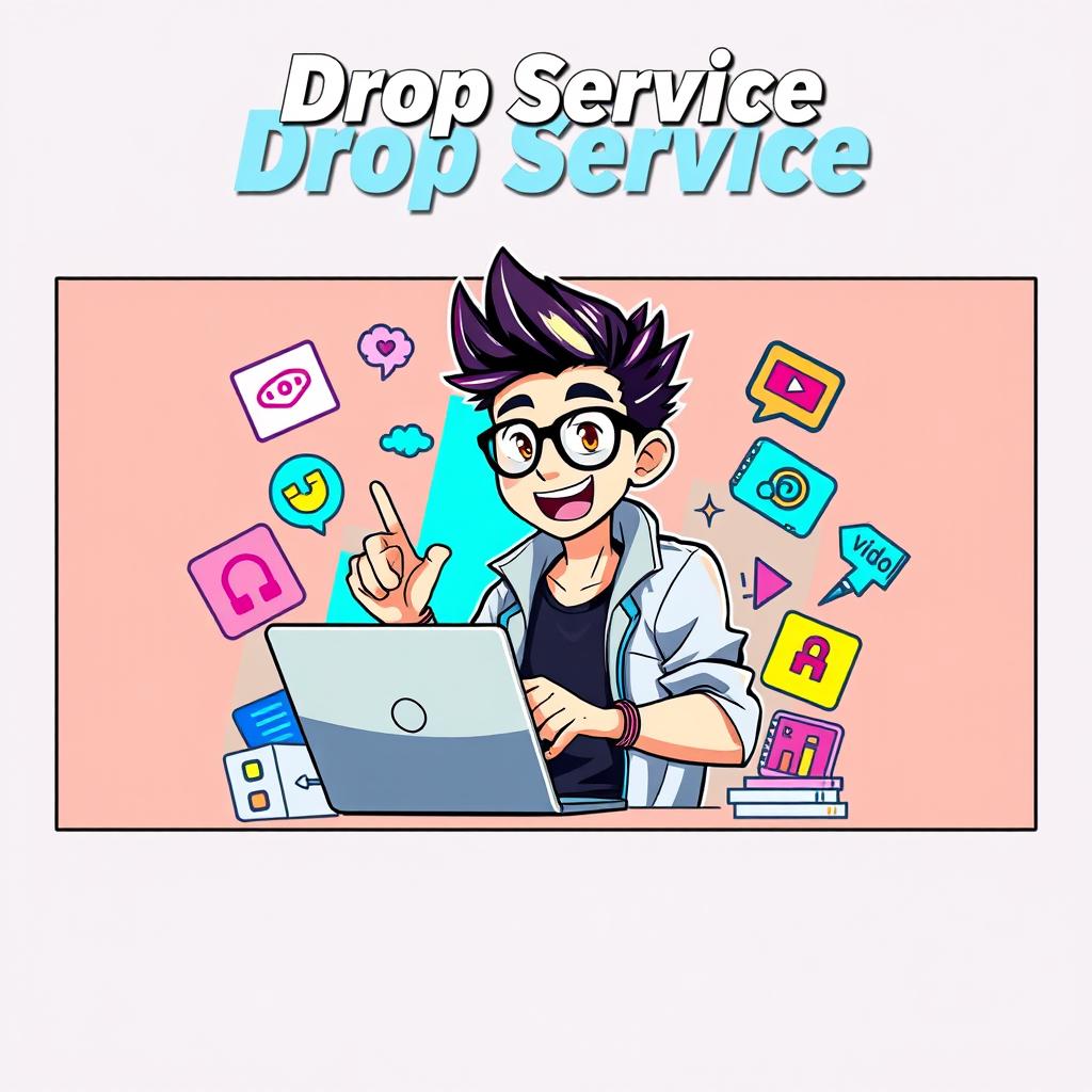 An eye-catching anime-style YouTube thumbnail for a video titled 'Drop Service'